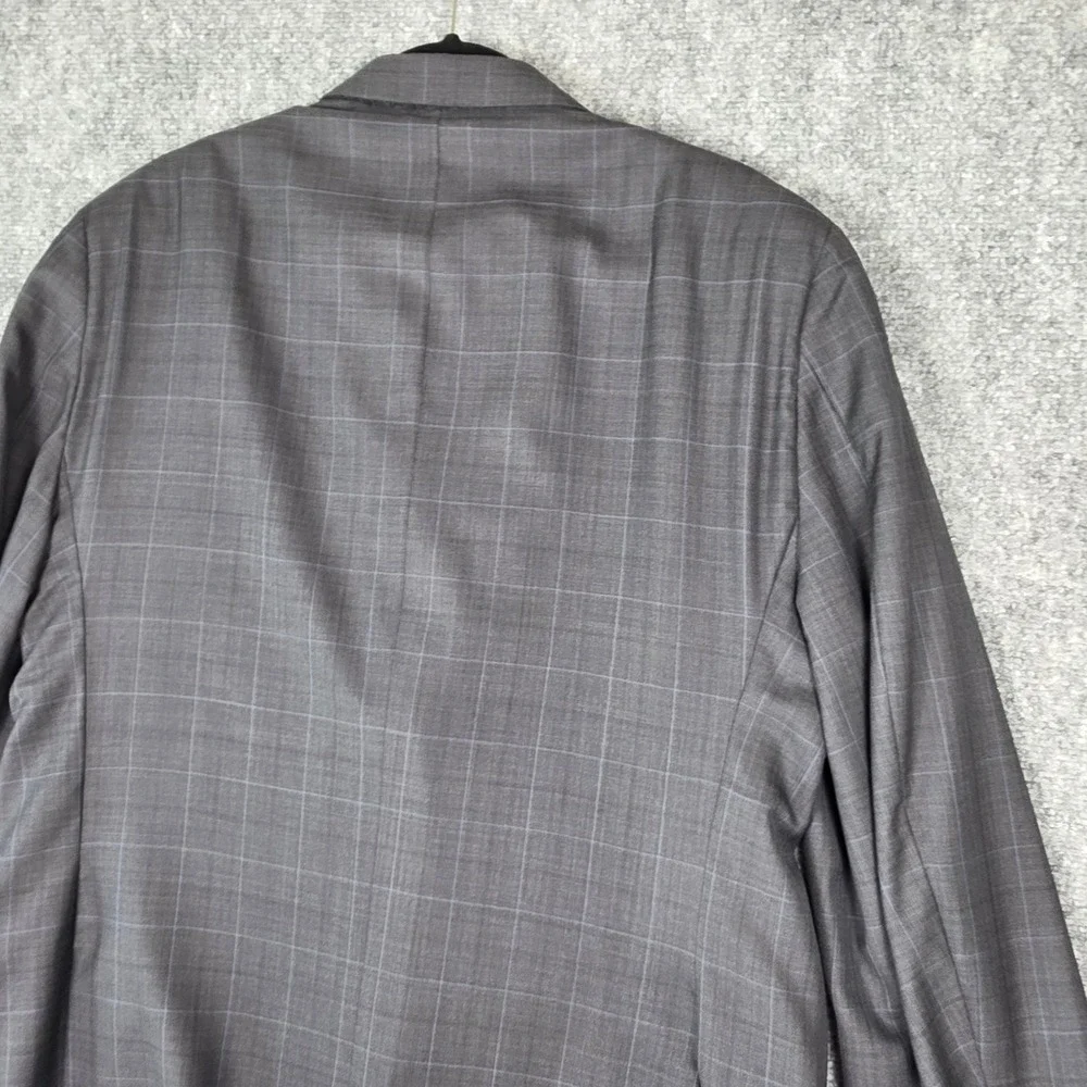 Vtg Hickey Freeman Suit Jacket Men 42‎ Grey Plaid Wool Silk Blazer Nordstrom USA